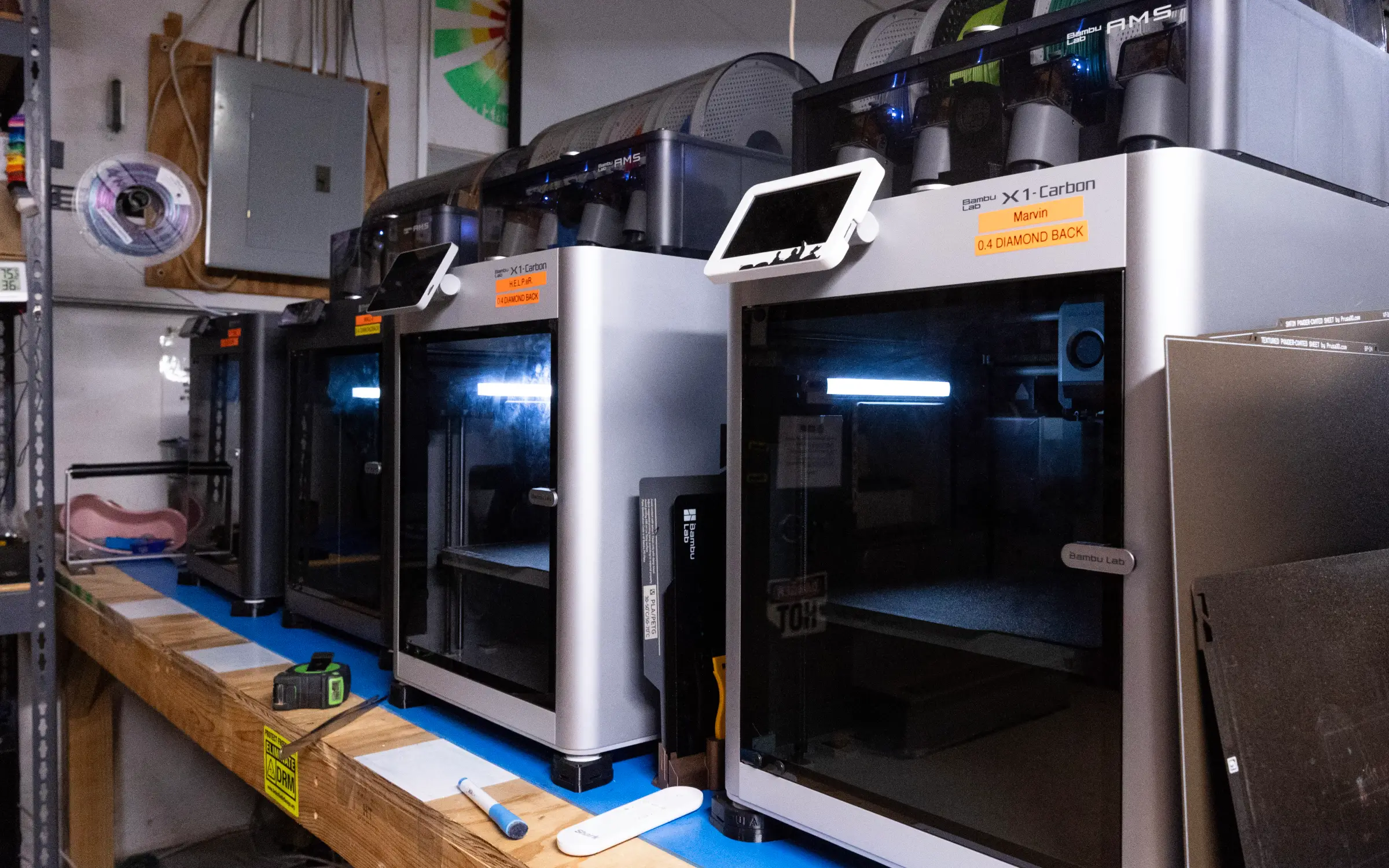 four 3D Printers in HackPGH's computer lab